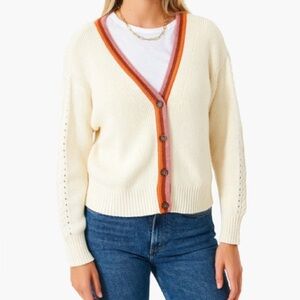 Marine Layer Cream Cardigan with Orange and Pink Trim